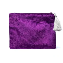 Pochette zippée en velours Violet | broderie Astres