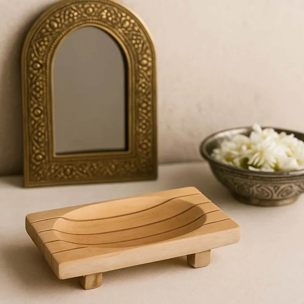 Porte Savon en bois luxe Rectangulaire Strié