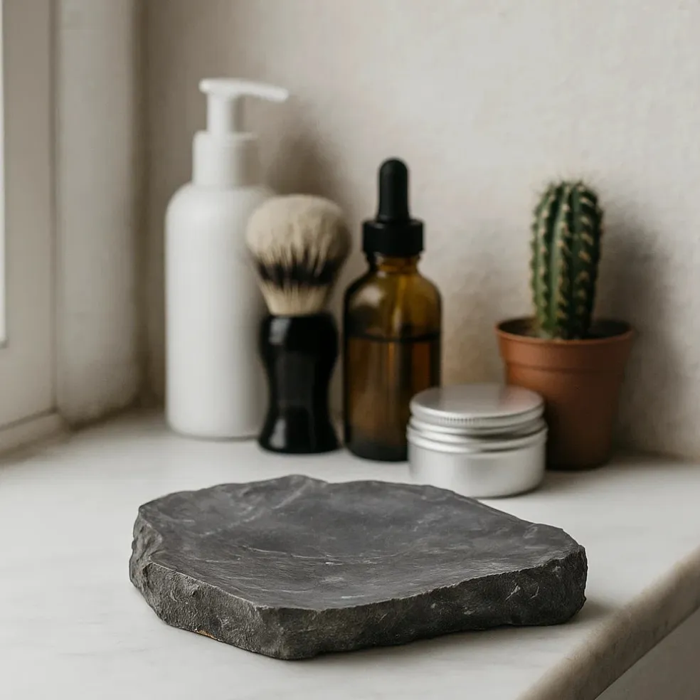 Porte savon en marbre gris naturel