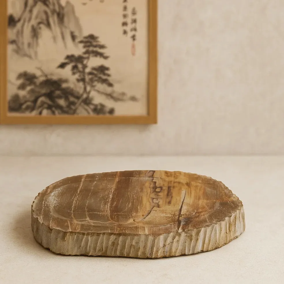Porte savon marron en bois pétrifié