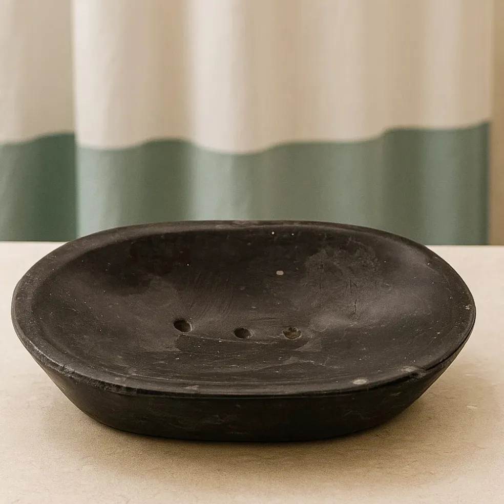 Porte savon ovale classique en marbre noir