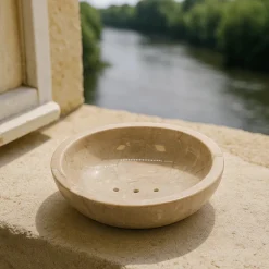 Porte savon rond en marbre miel